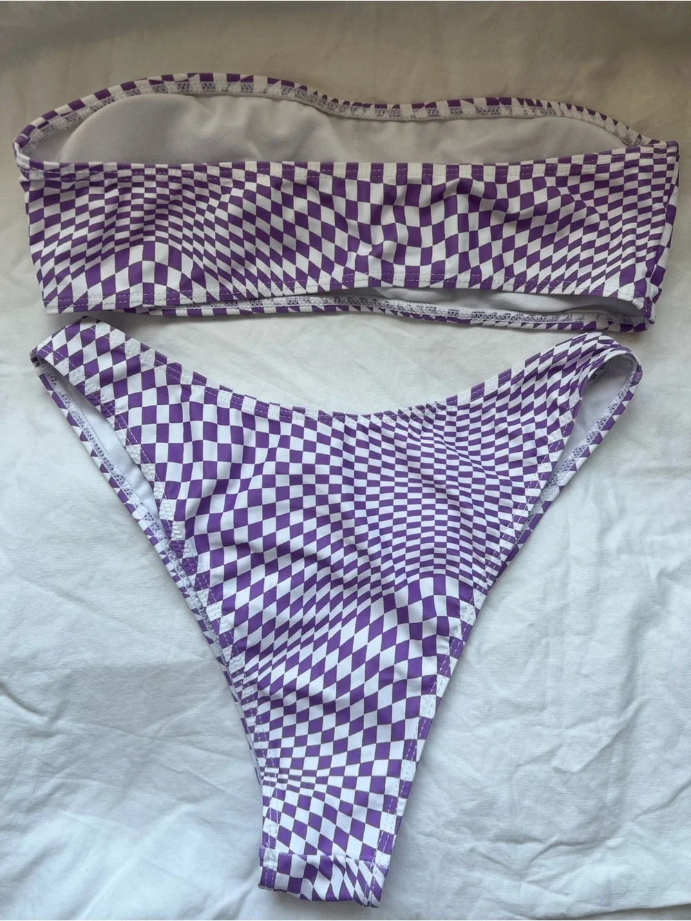 Purple Checkerboard Strapless Bikini Set